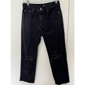Women's George Black Distressed ripped Jeans Size 29x32 zip fly raw hem